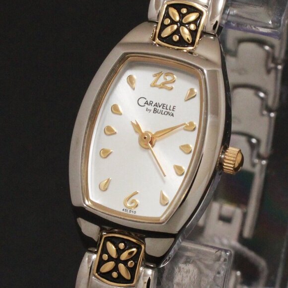 Caravelle Ladies Casual Quartz Watch Two Tone Raised Floral Design 17mm - Picture 10 of 12